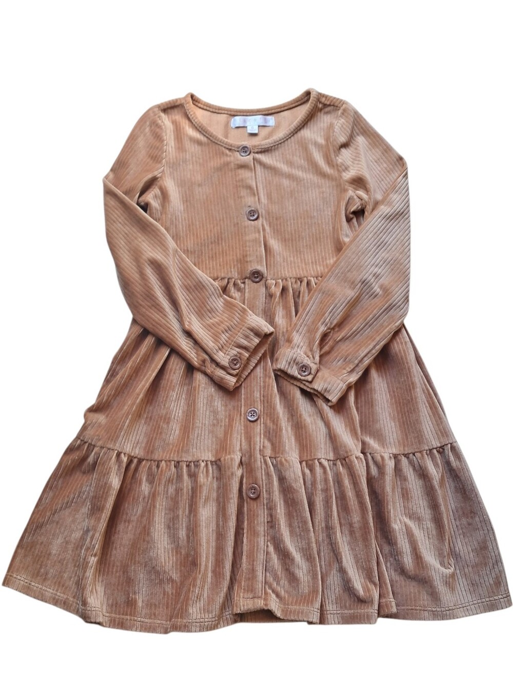 Biscotti Camel Tiered Button-Front Dress Girl's Size 6